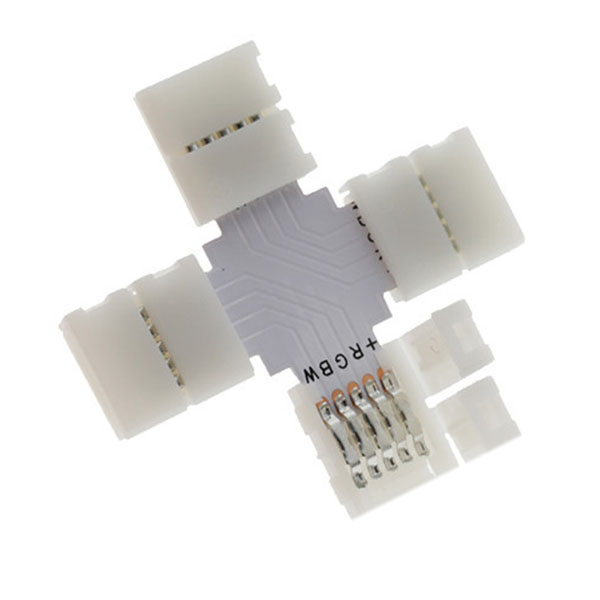 十 Shape 5 Pin RGBW LED Strip Solderless Connector for 12mm Wide 5050 Not Waterproof LED Strip Light